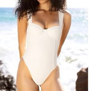 Pop flex Boardwalk Bombshell Cheeky One Piece - Cream Rib size medium